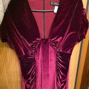 Laura Scott Burgundy Velvet V-Neck Ruched Women’s Dress